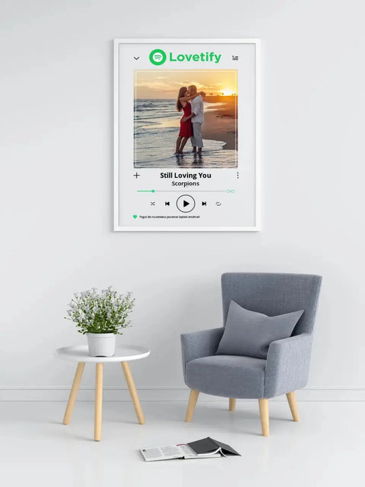 Personalizuotas "Lovetify" dizaino įrėmintas plakatas su jūsų nuotrauka ir daina  Posteris(Plakatas) -  dovanokis.lt