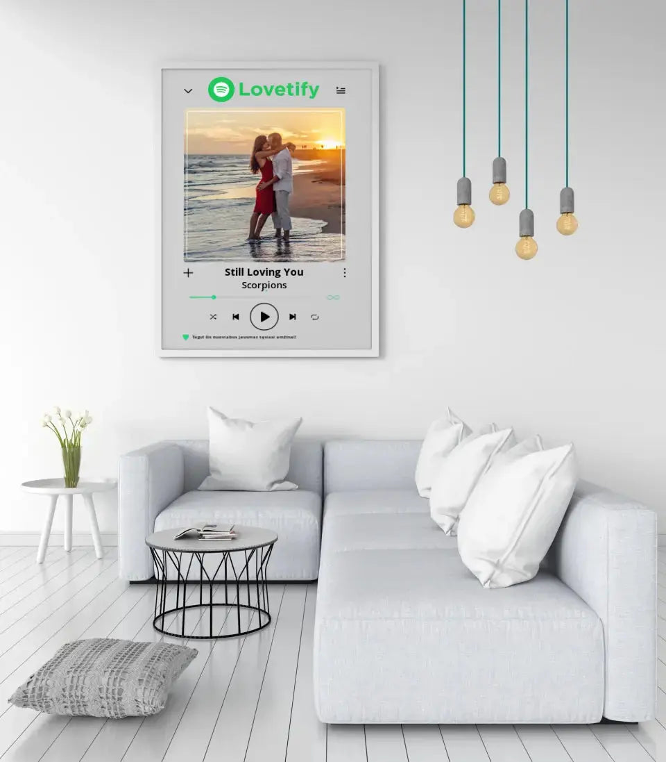 Personalizuotas "Lovetify" dizaino įrėmintas plakatas su jūsų nuotrauka ir daina  Posteris(Plakatas) -  dovanokis.lt