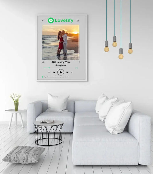 Personalizuotas "Lovetify" dizaino įrėmintas plakatas su jūsų nuotrauka ir daina  Posteris(Plakatas) -  dovanokis.lt