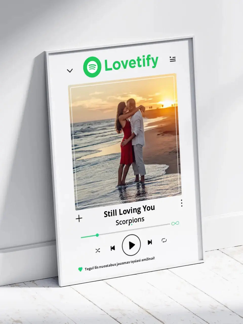 Personalizuotas "Lovetify" dizaino įrėmintas plakatas su jūsų nuotrauka ir daina  Posteris(Plakatas) -  dovanokis.lt