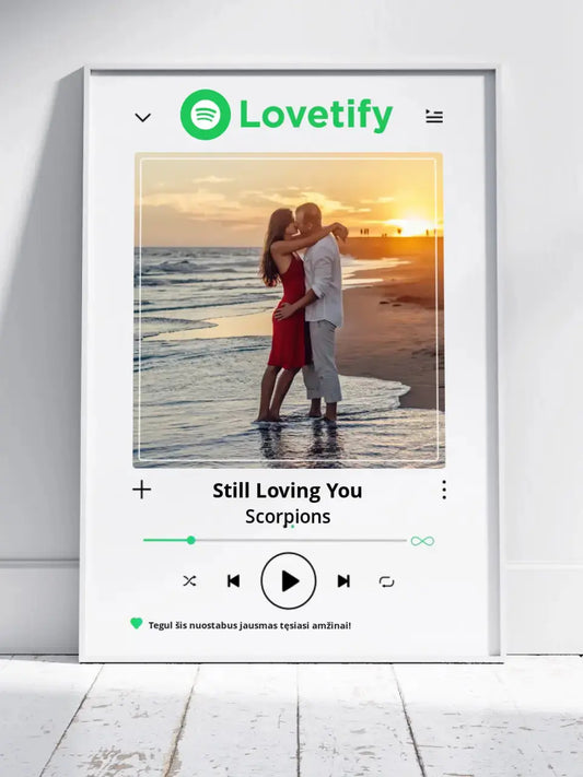 Personalizuotas "Lovetify" dizaino įrėmintas plakatas su jūsų nuotrauka ir daina  Posteris(Plakatas) -  dovanokis.lt