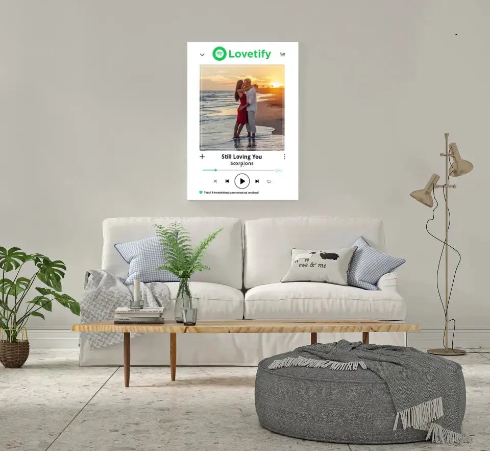 Personalizuotas "lovetify" drobės dizainas su tavo nuotrauka ir pasirinkta daina  Drobe -  dovanokis.lt