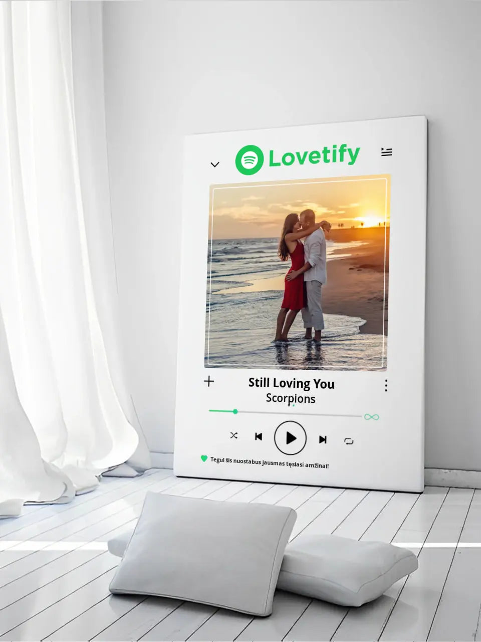 Personalizuotas "lovetify" drobės dizainas su tavo nuotrauka ir pasirinkta daina