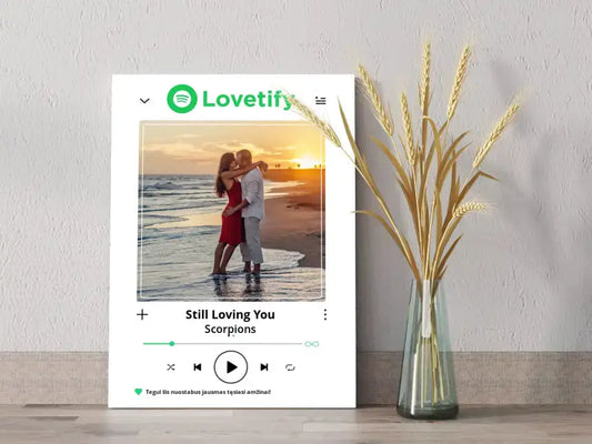 Personalizuotas "lovetify" drobės dizainas su tavo nuotrauka ir pasirinkta daina  Drobe -  dovanokis.lt