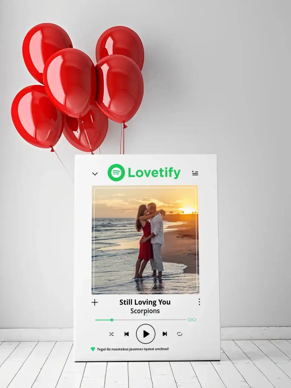 Personalizuotas "lovetify" drobės dizainas su tavo nuotrauka ir pasirinkta daina  Drobe -  dovanokis.lt