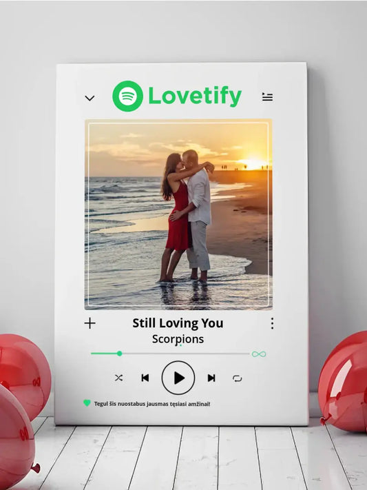 Personalizuotas "lovetify" drobės dizainas su tavo nuotrauka ir pasirinkta daina  Drobe -  dovanokis.lt
