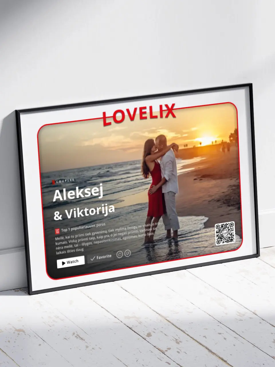 Personalizuotas "Lovelix" dizaino įrėmintas plakatas su jūsų nuotrauka ir vardais