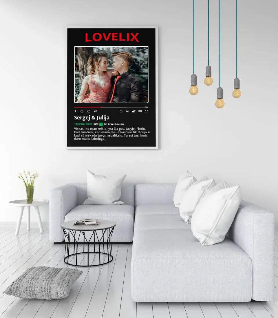 Personalizuotas "Lovelix" dizaino įrėmintas plakatas su jūsų nuotrauka ir vardais