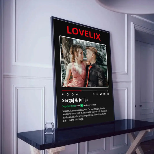 Personalizuotas "Lovelix" dizaino įrėmintas plakatas su jūsų nuotrauka ir vardais  Posteris(Plakatas) -  dovanokis.lt