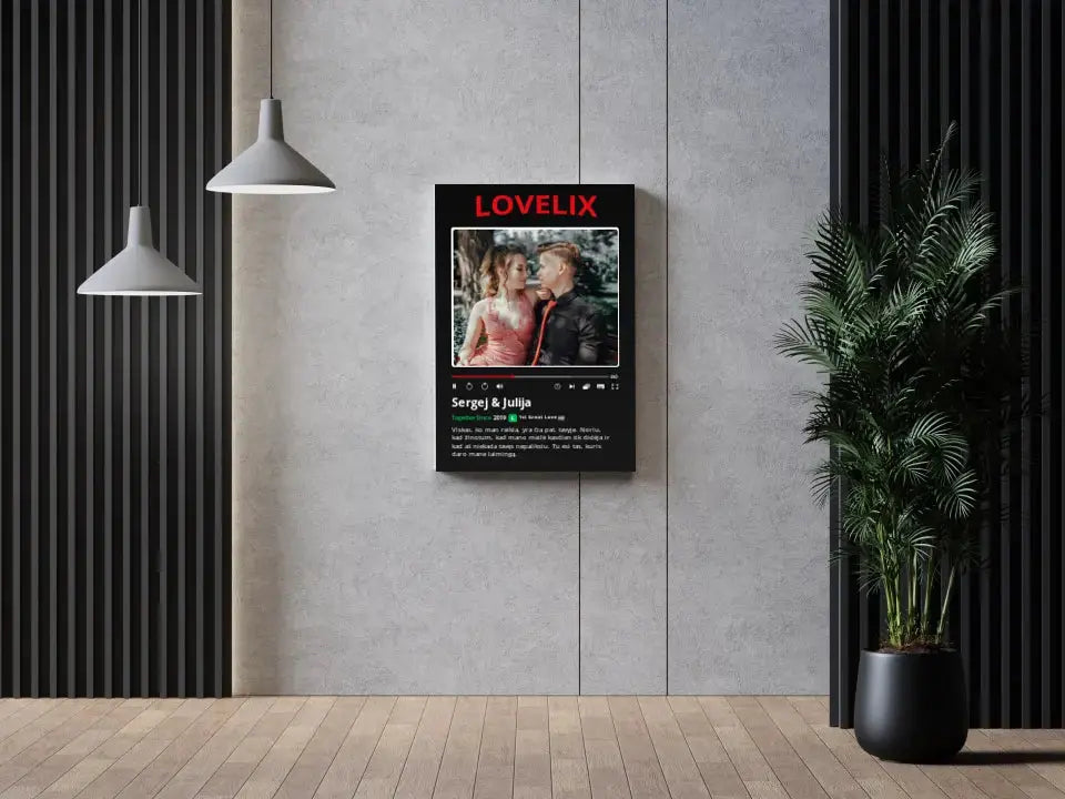 Personalizuotas "Lovelix" dizaino kūrinys ant drobės su jūsų nuotrauka ir vardais  Drobe -  dovanokis.lt