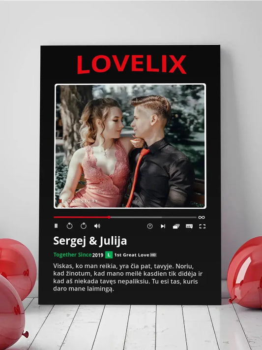 Personalizuotas "Lovelix" dizaino kūrinys ant drobės su jūsų nuotrauka ir vardais  Drobe -  dovanokis.lt