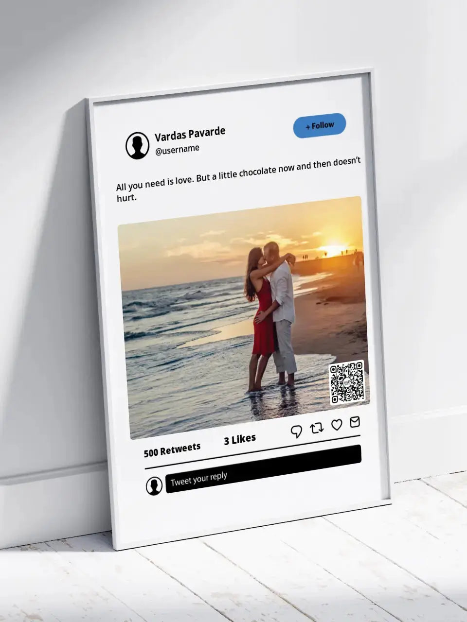 Personalizuotas "Twitter" dizaino įrėmintas plakatas su jūsų nuotrauka ir tekstu  Posteris(Plakatas) -  dovanokis.lt