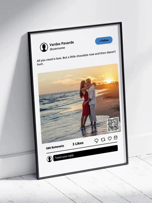 Personalizuotas "Twitter" dizaino įrėmintas plakatas su jūsų nuotrauka ir tekstu  Posteris(Plakatas) -  dovanokis.lt