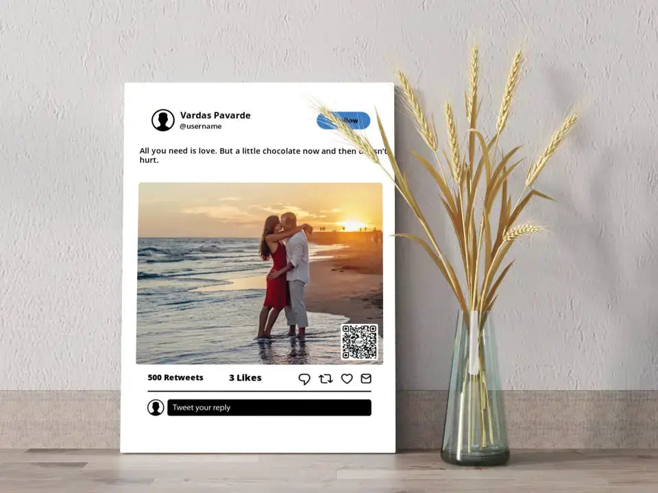 Personalizuotas "Twitter" dizaino kūrinys ant drobės su jūsų nuotrauka ir tekstu  Drobe -  dovanokis.lt