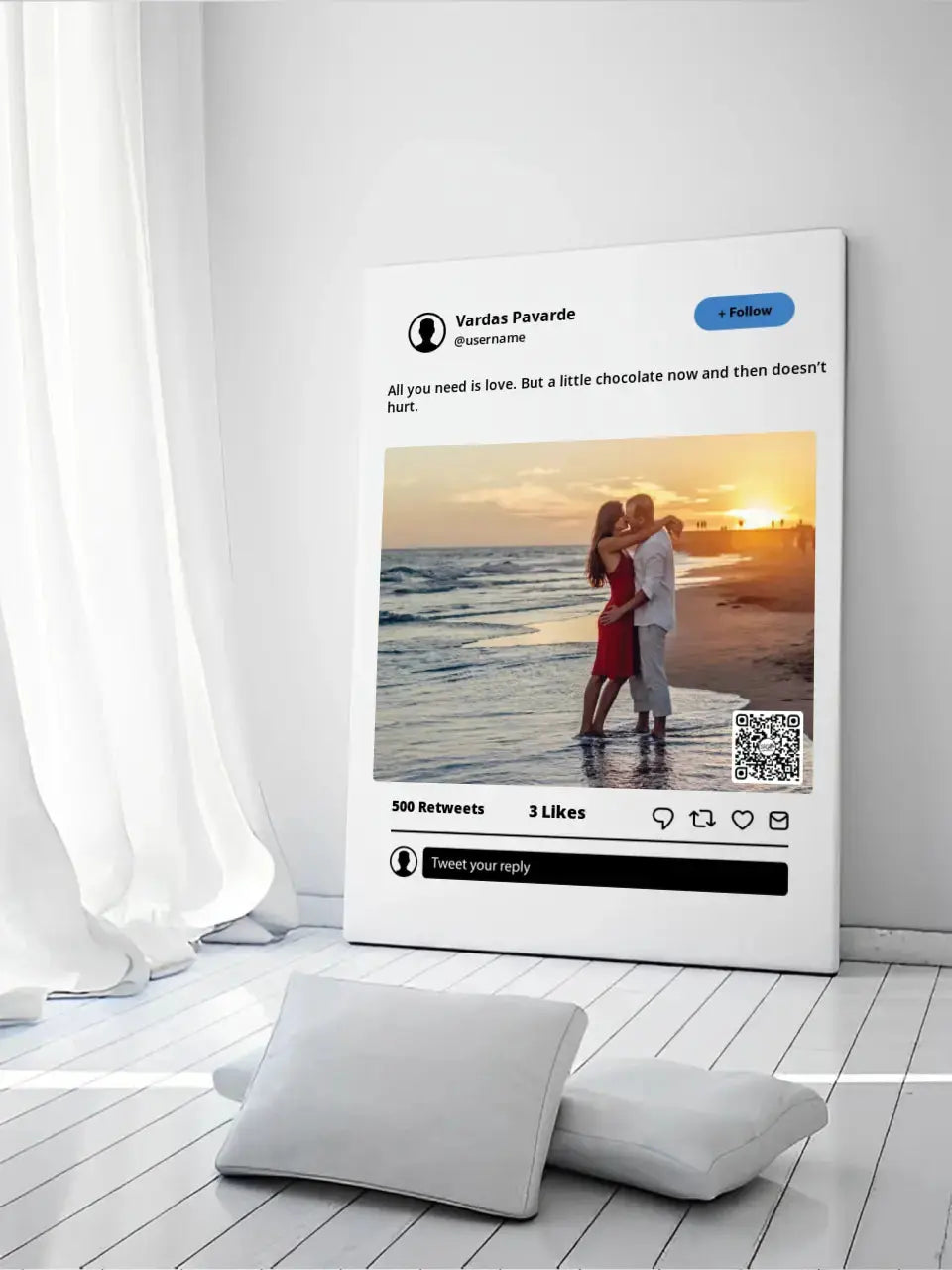 Personalizuotas "Twitter" dizaino kūrinys ant drobės su jūsų nuotrauka ir tekstu  Drobe -  dovanokis.lt