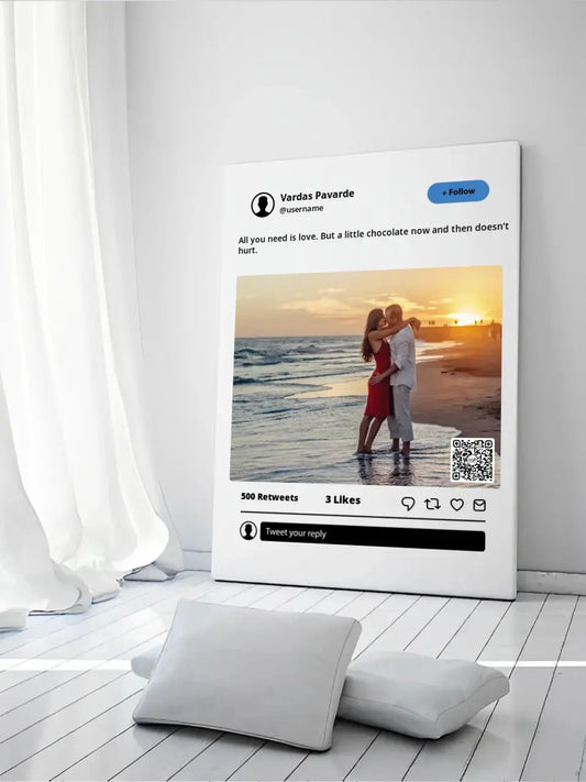 Personalizuotas "Twitter" dizaino kūrinys ant drobės su jūsų nuotrauka ir tekstu  Drobe -  dovanokis.lt