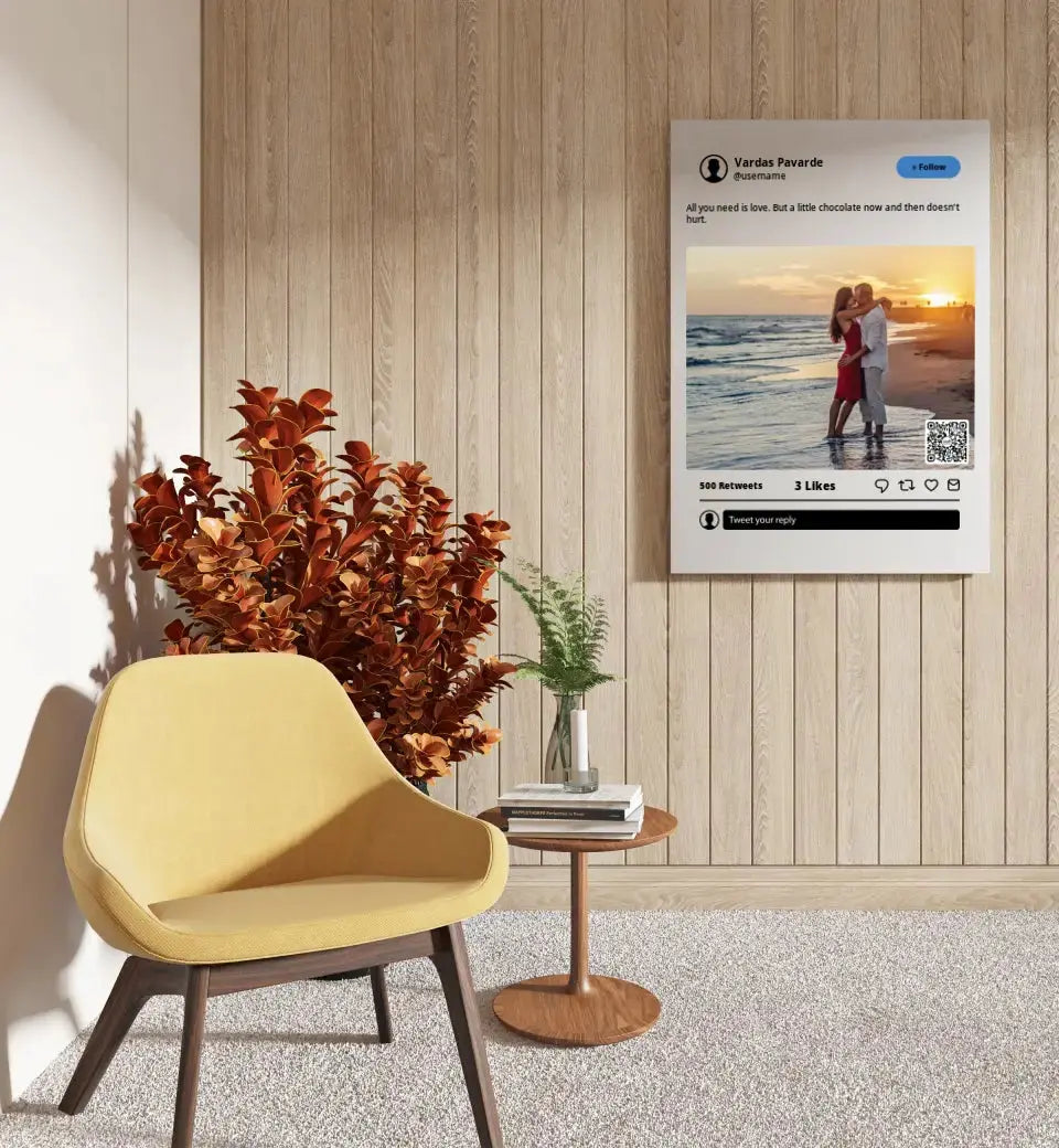 Personalizuotas "Twitter" dizaino kūrinys ant drobės su jūsų nuotrauka ir tekstu  Drobe -  dovanokis.lt