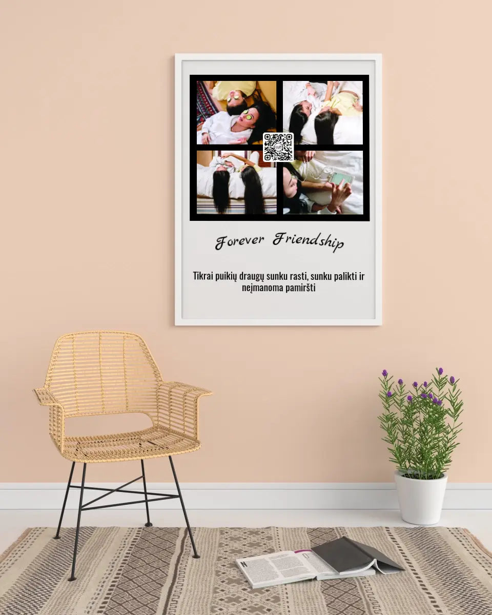 Personalizuotas "Forever Friendship" dizaino įrėmintas plakatas su jūsų nuotraukomis ir tekstu