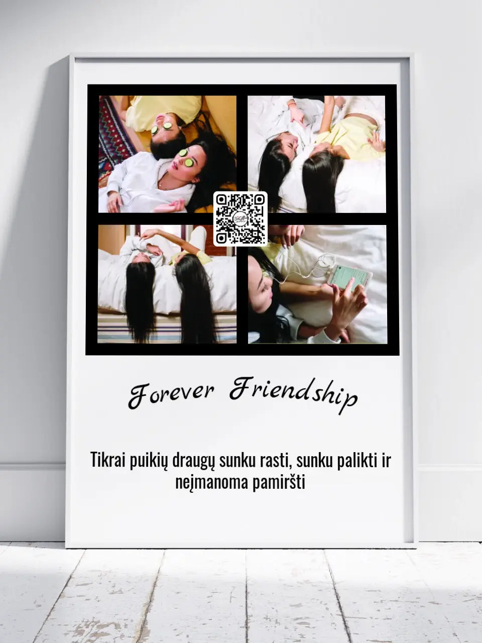 Personalizuotas "Forever Friendship" dizaino įrėmintas plakatas su jūsų nuotraukomis ir tekstu