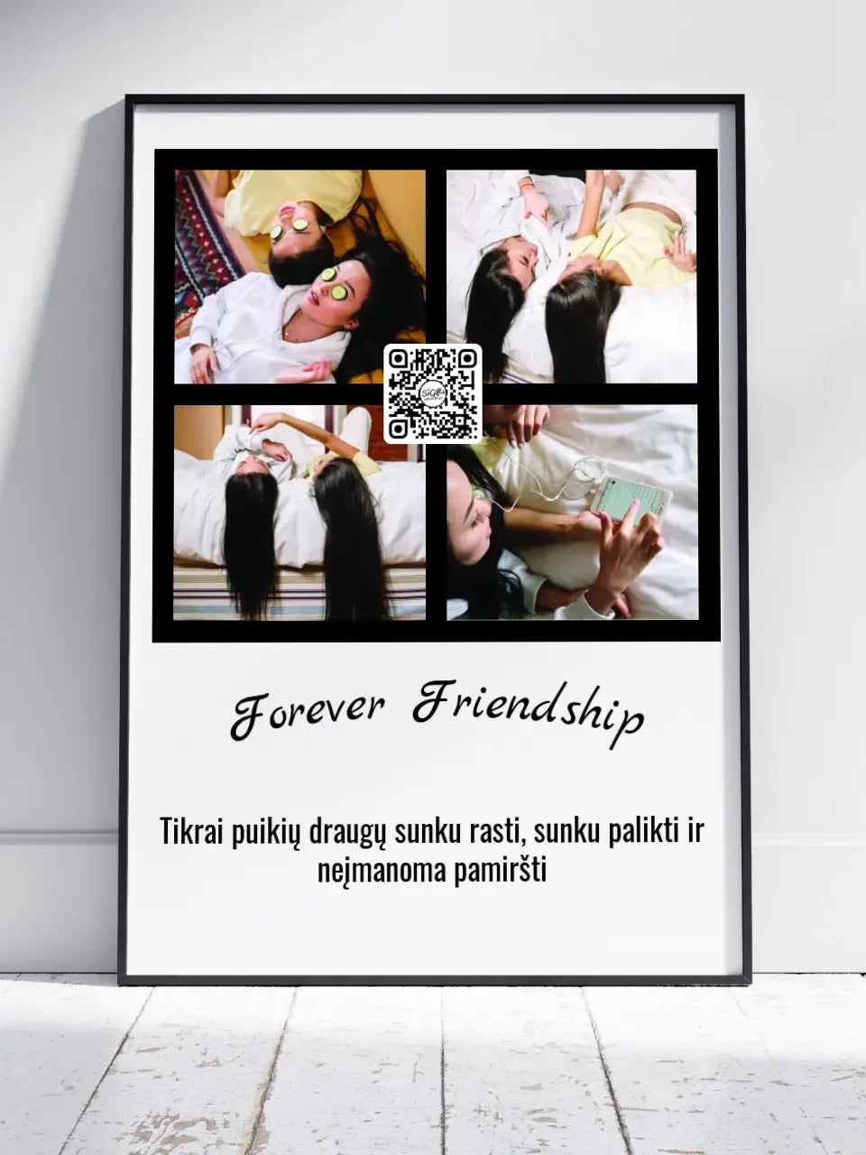 Personalizuotas "Forever Friendship" dizaino įrėmintas plakatas su jūsų nuotraukomis ir tekstu