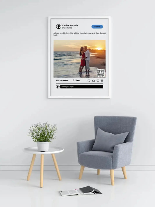 Personalizuotas "Twitter" dizaino įrėmintas plakatas su jūsų nuotrauka ir tekstu  Posteris(Plakatas) -  dovanokis.lt