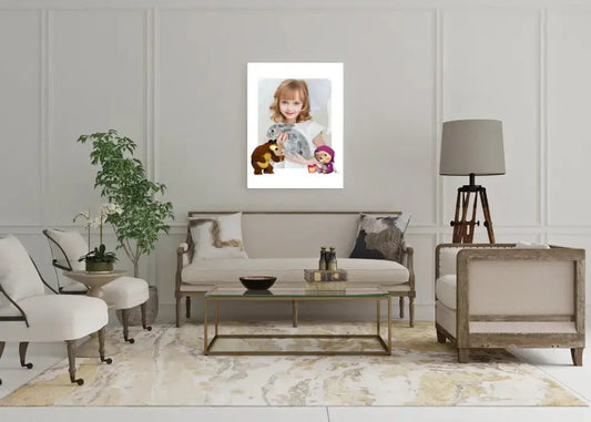 Personalizuotas "Masha ir Lokys" dizaino kūrinys ant drobės su jūsų nuotrauka  Drobe -  dovanokis.lt