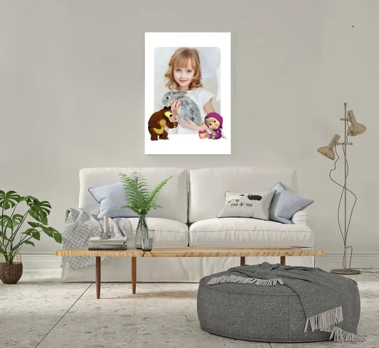 Personalizuotas "Masha ir Lokys" dizaino kūrinys ant drobės su jūsų nuotrauka  Drobe -  dovanokis.lt