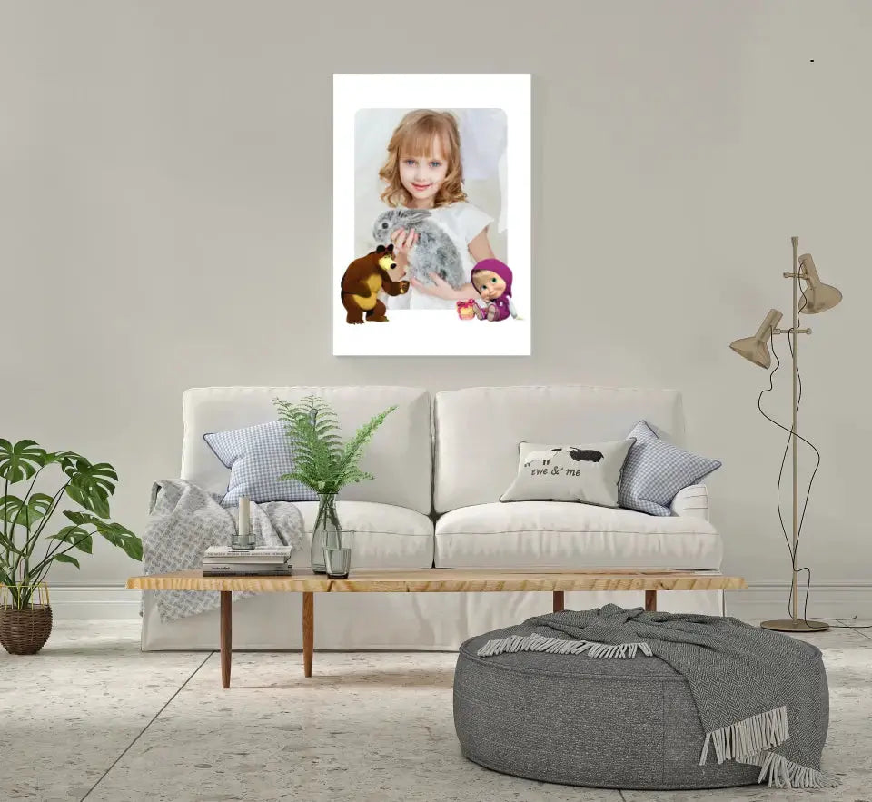 Personalizuotas "Masha ir Lokys" dizaino kūrinys ant drobės su jūsų nuotrauka  Drobe -  dovanokis.lt