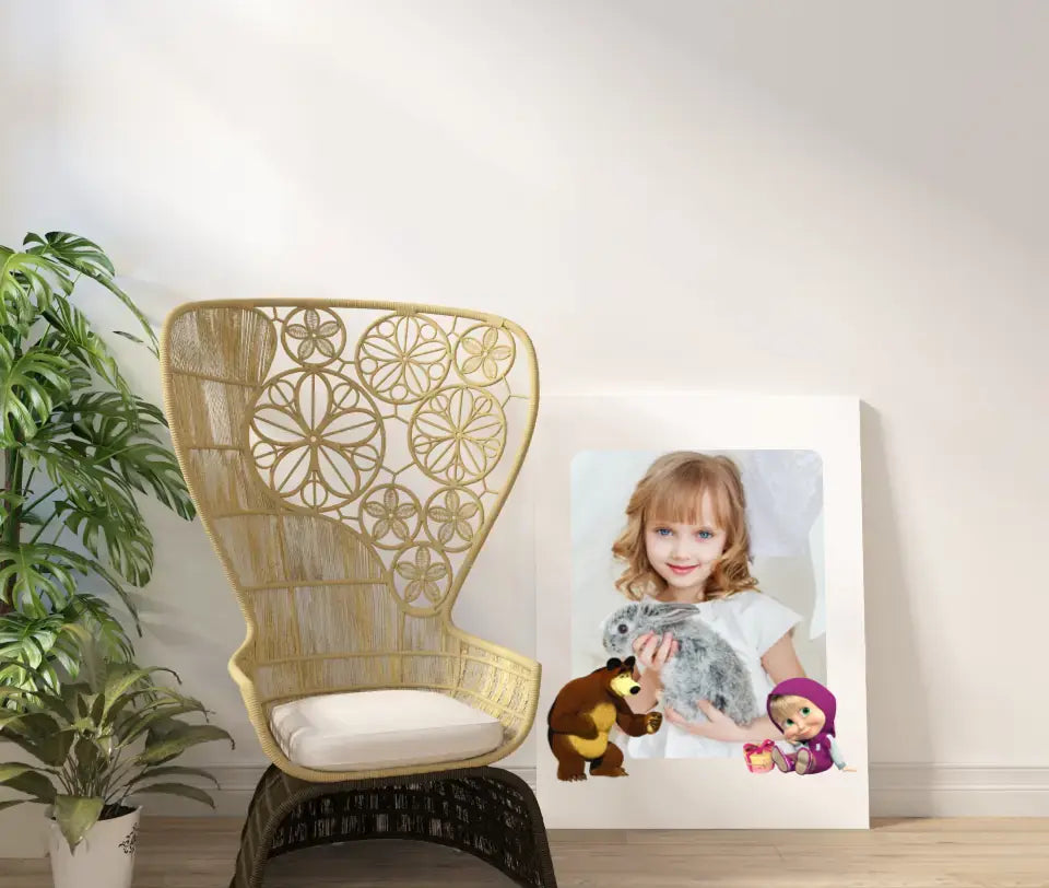 Personalizuotas "Masha ir Lokys" dizaino kūrinys ant drobės su jūsų nuotrauka