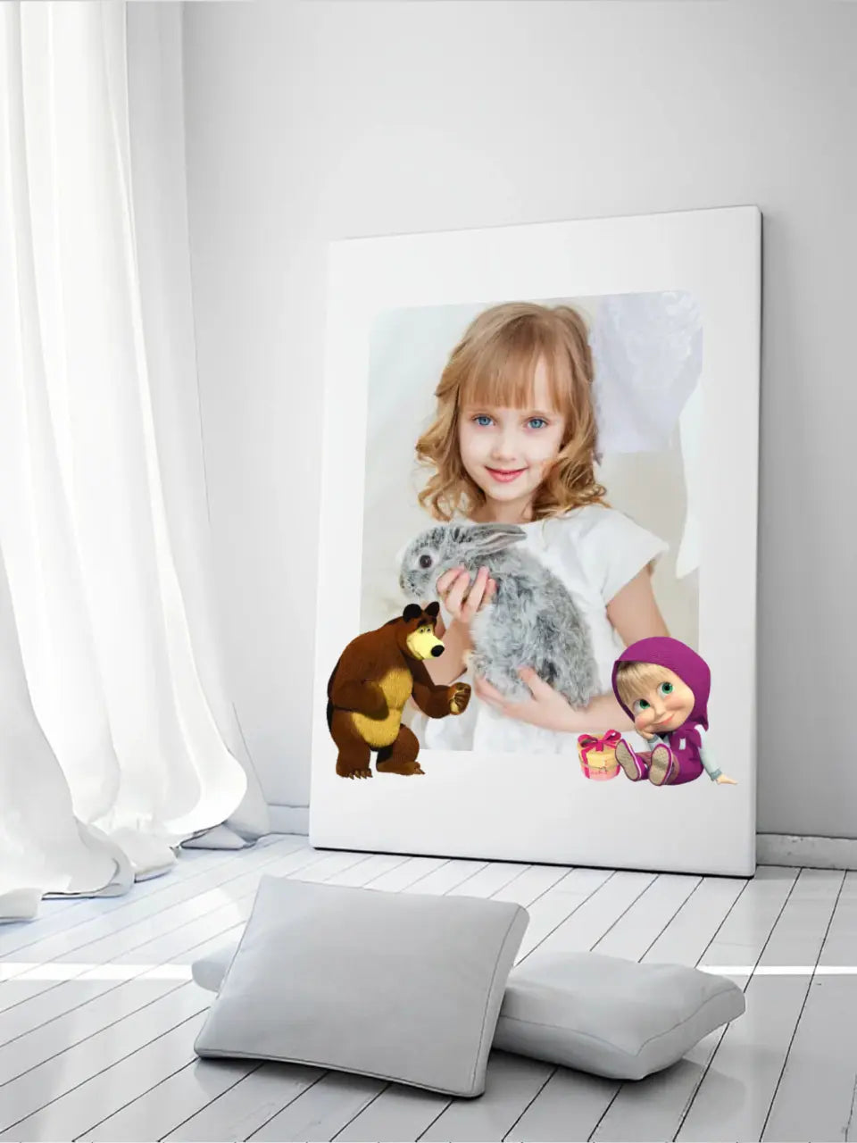 Personalizuotas "Masha ir Lokys" dizaino kūrinys ant drobės su jūsų nuotrauka