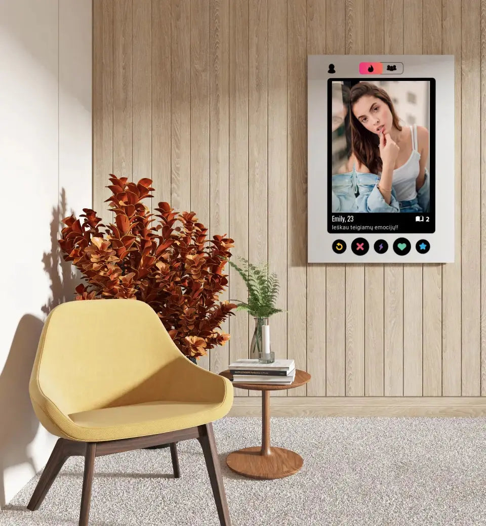 Personalizuotas "Tinder" dizaino kūrinys ant drobės su jūsų nuotrauka ir tekstu  Drobe -  dovanokis.lt