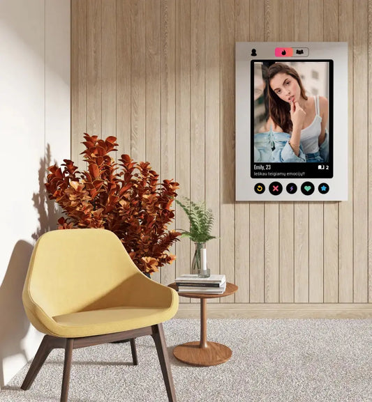 Personalizuotas "Tinder" dizaino kūrinys ant drobės su jūsų nuotrauka ir tekstu  Drobe -  dovanokis.lt