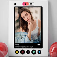 Personalizuotas "Tinder" dizaino kūrinys ant drobės su jūsų nuotrauka ir tekstu  Drobe -  dovanokis.lt