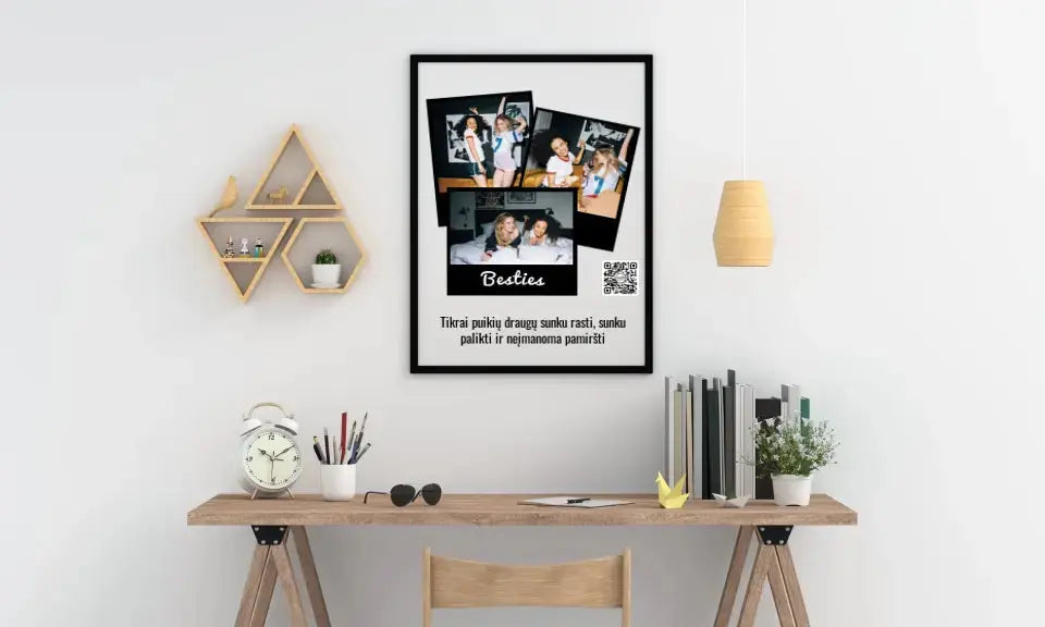 Personalizuotas "Besties" dizaino įrėmintas plakatas su jūsų nuotrauka ir tekstu  Posteris(Plakatas) -  dovanokis.lt