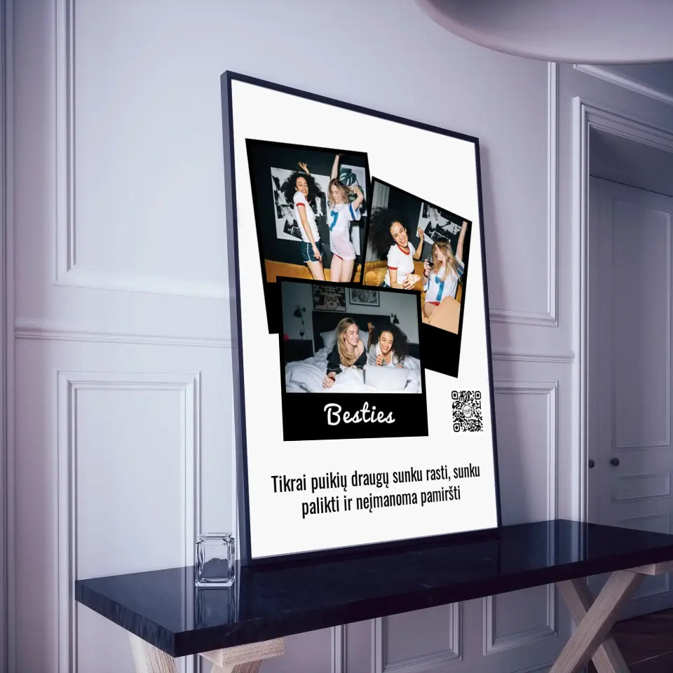 Personalizuotas "Besties" dizaino įrėmintas plakatas su jūsų nuotrauka ir tekstu