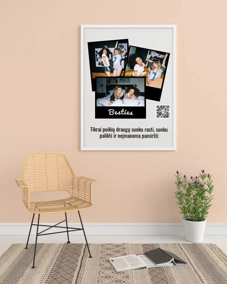Personalizuotas "Besties" dizaino įrėmintas plakatas su jūsų nuotrauka ir tekstu  Posteris(Plakatas) -  dovanokis.lt