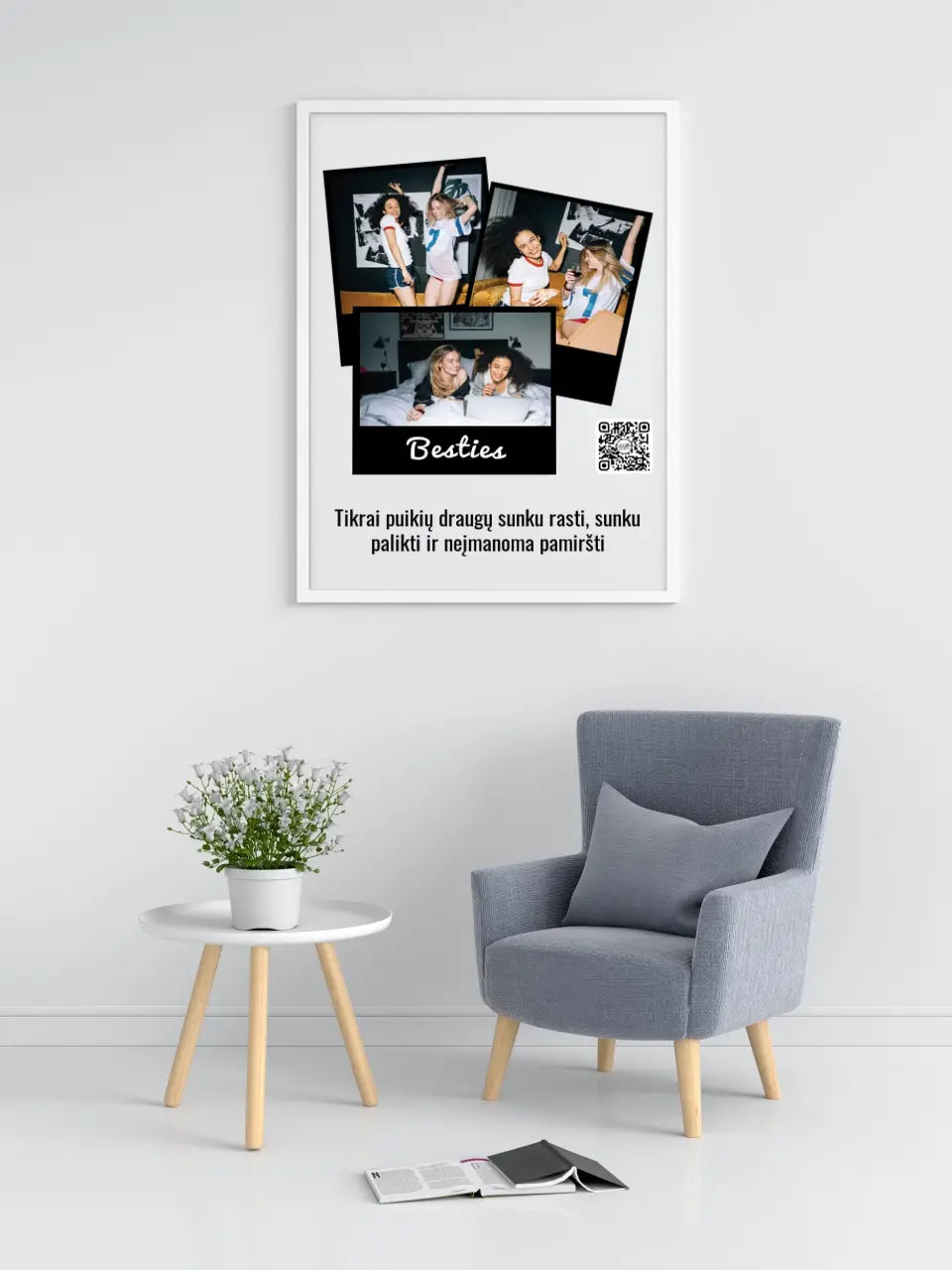 Personalizuotas "Besties" dizaino įrėmintas plakatas su jūsų nuotrauka ir tekstu