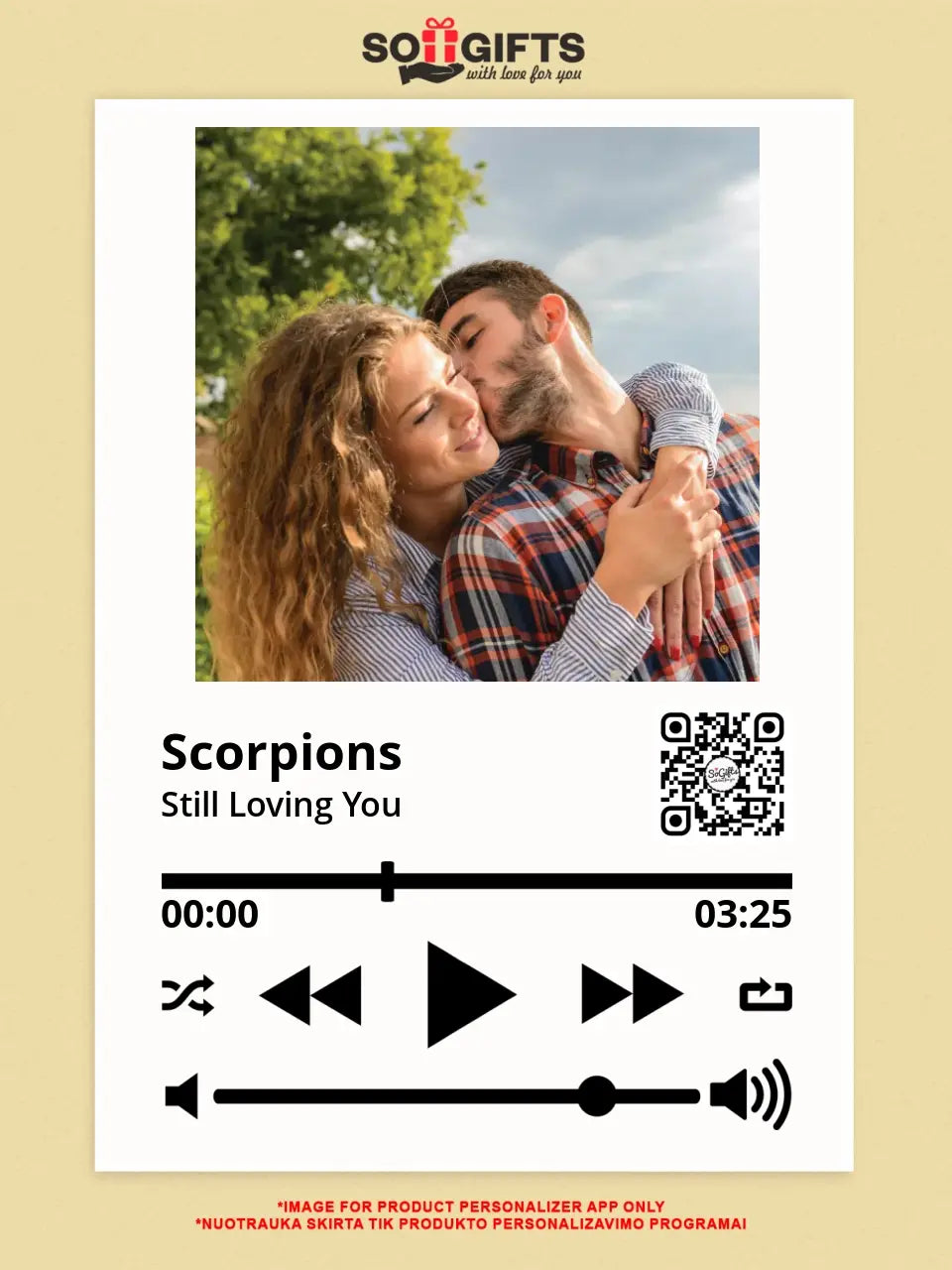 Personalizuotas "So Player" muzikos grotuvas su jūsų nuotrauka ir daina ant drobės