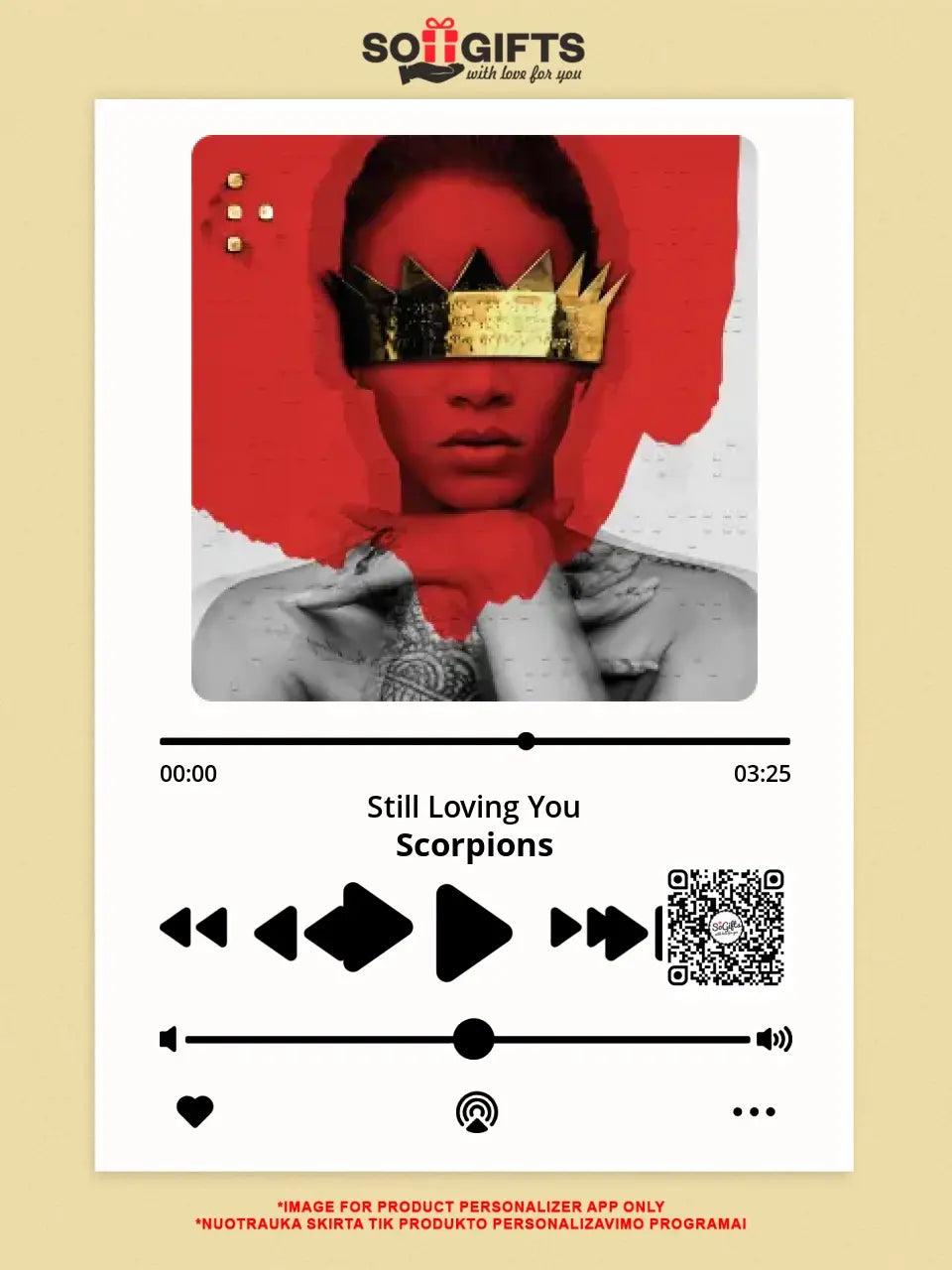Personalizuotas "Apple music" dizaino įrėmintas plakatas su jūsų nuotrauka ir pasirinkta daina