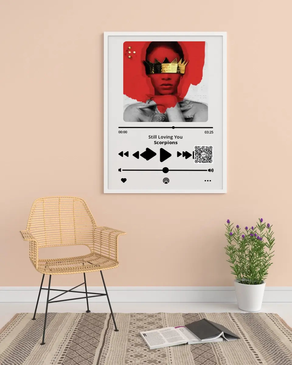 Personalizuotas "Apple music" dizaino įrėmintas plakatas su jūsų nuotrauka ir pasirinkta daina