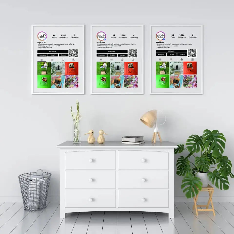 Personalizuotas "Instagram Profilis" dizaino įrėmintas plakatas su jūsų nuotraukamis ir tekstu  Posteris(Plakatas) -  dovanokis.lt