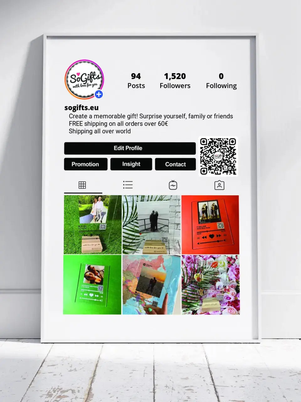 Personalizuotas "Instagram Profilis" dizaino įrėmintas plakatas su jūsų nuotraukamis ir tekstu  Posteris(Plakatas) -  dovanokis.lt