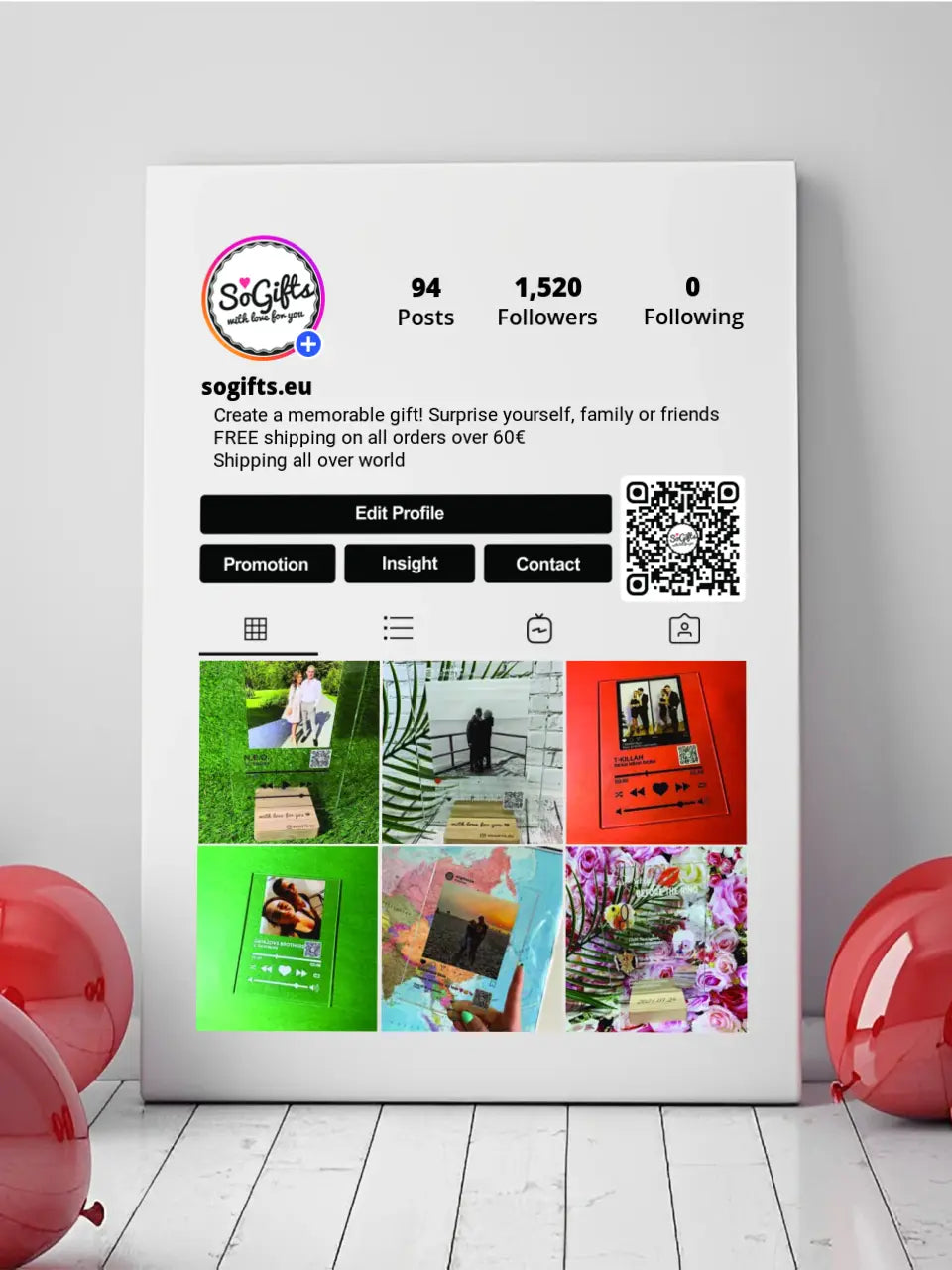 Personalizuotas "Instagram Profilio" dizaino kūrinys ant drobės su jūsų nuotraukomis
