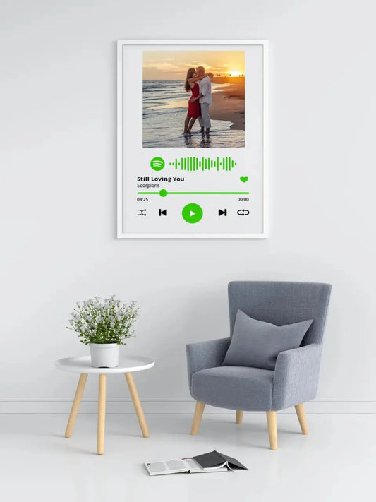 Personalizuotas Spotify muzikos grotuvo įrėmintas plakatas su jūsų nuotrauka, daina ir spotify kodu  Posteris(Plakatas) -  dovanokis.lt