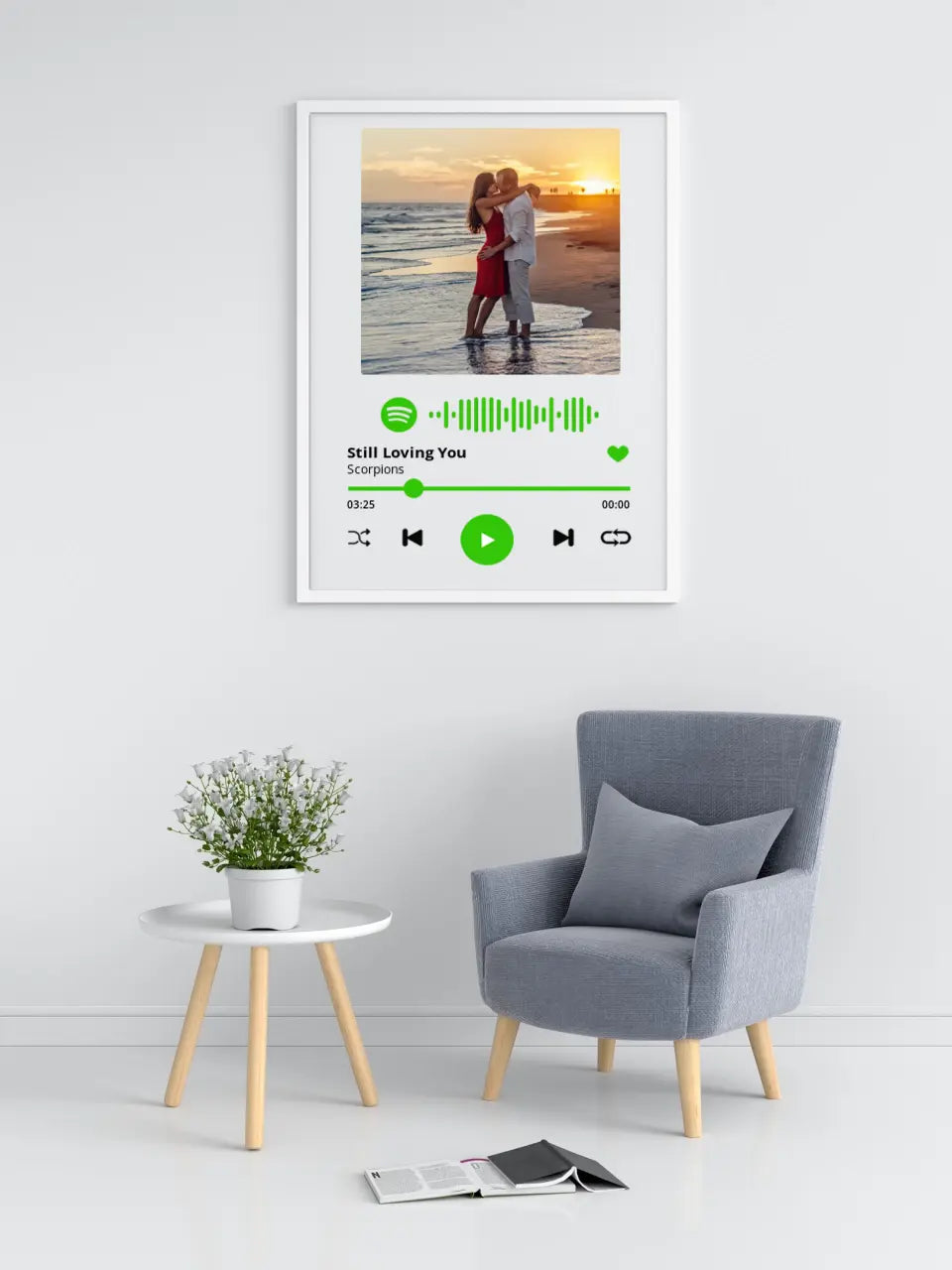 Personalizuotas Spotify muzikos grotuvo įrėmintas plakatas su jūsų nuotrauka, daina ir spotify kodu