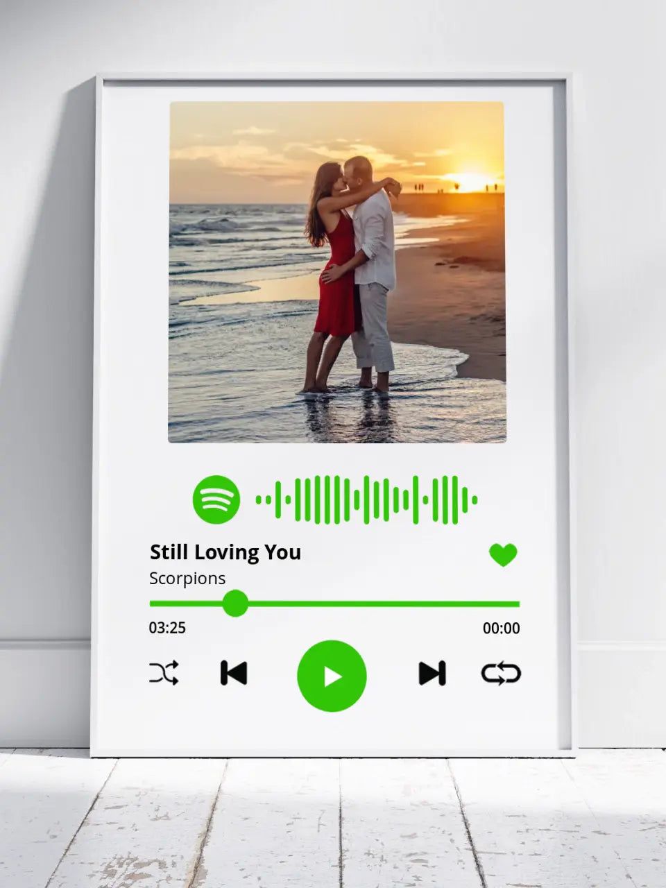 Personalizuotas Spotify muzikos grotuvo įrėmintas plakatas su jūsų nuotrauka, daina ir spotify kodu