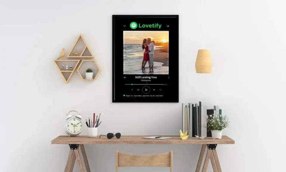 Personalizuotas Lovetify muzikos grotuvo įrėmintas plakatas su jūsų nuotrauka ir daina  Posteris(Plakatas) -  dovanokis.lt