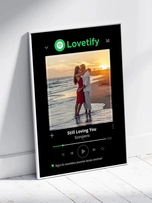 Personalizuotas Lovetify muzikos grotuvo įrėmintas plakatas su jūsų nuotrauka ir daina  Posteris(Plakatas) -  dovanokis.lt