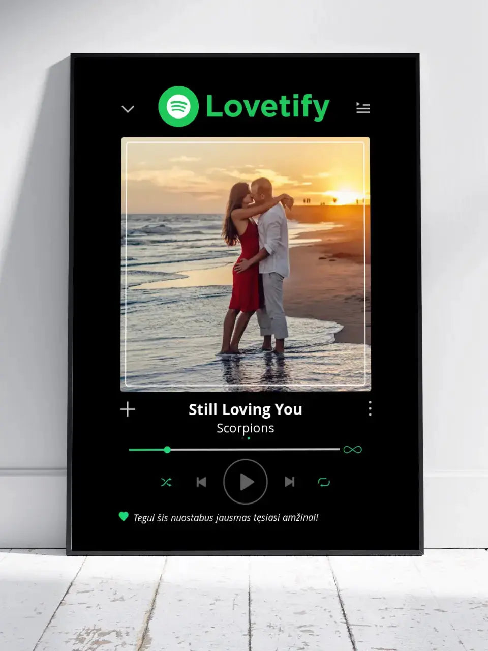 Personalizuotas Lovetify muzikos grotuvo įrėmintas plakatas su jūsų nuotrauka ir daina  Posteris(Plakatas) -  dovanokis.lt