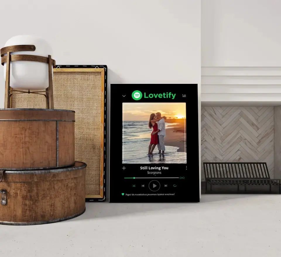 Personalizuotas Lovetify muzikos grotuvas ant drobės su jūsų nuotrauka ir daina  Drobe -  dovanokis.lt